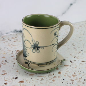 VIETNAMESE BAT TRANG DRAGONFLY COFFEE MUG SET