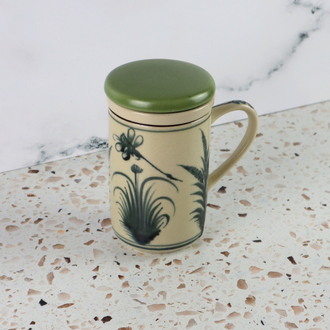 VIETNAMESE BAT TRANG DRAGONFLY TEA INFUSER AND MUG SET