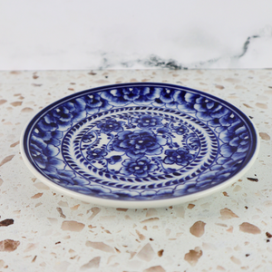 VIETNAMESE HAND PAINTED INDIGO FLORAL APPETIZER CERAMIC PLATE