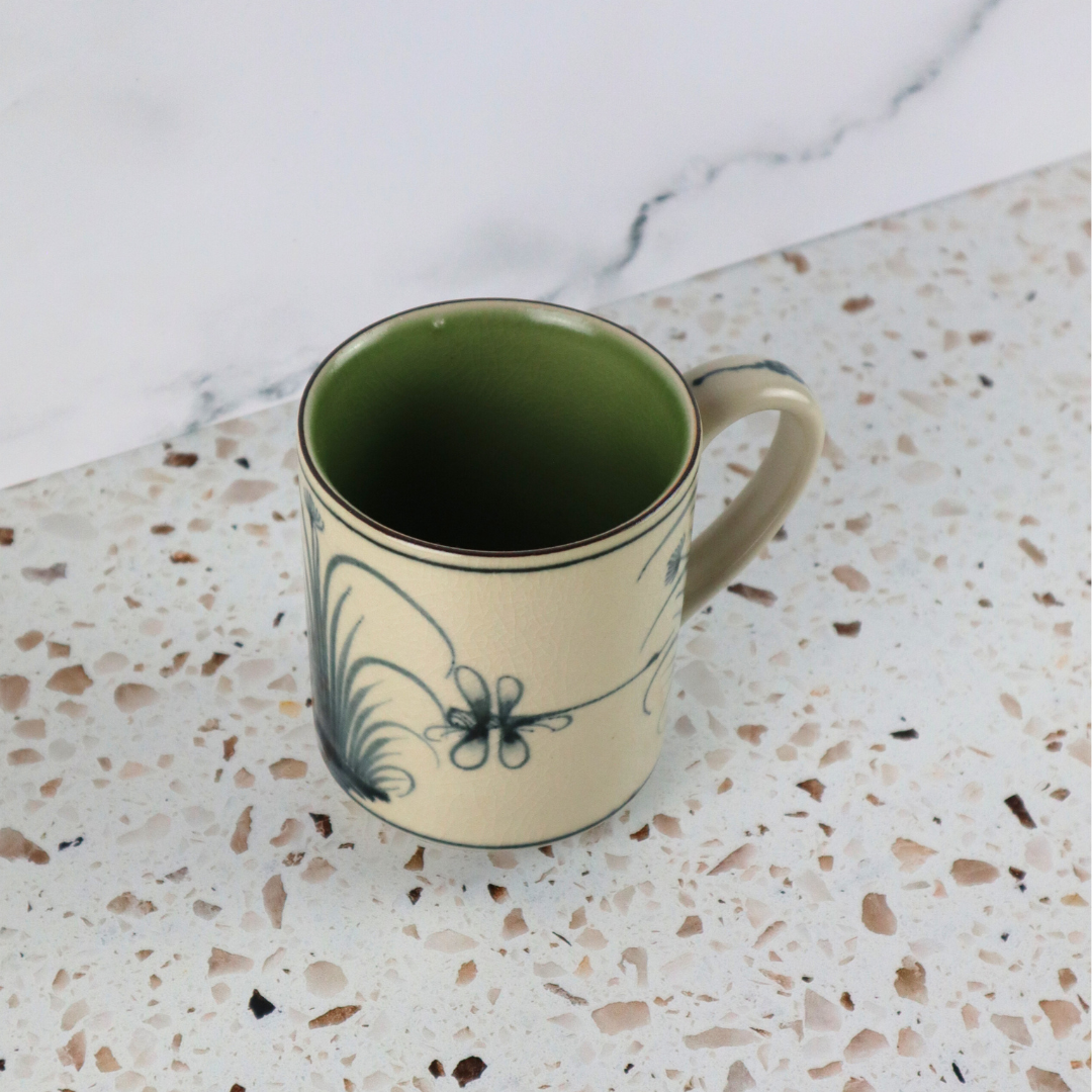 VIETNAMESE BAT TRANG DRAGONFLY COFFEE MUG SET