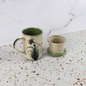VIETNAMESE BAT TRANG DRAGONFLY TEA INFUSER AND MUG SET