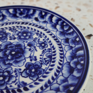 VIETNAMESE HAND PAINTED INDIGO FLORAL APPETIZER CERAMIC PLATE