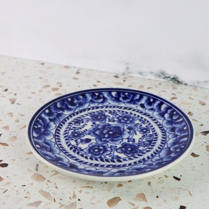 VIETNAMESE HAND PAINTED INDIGO FLORAL APPETIZER CERAMIC PLATE