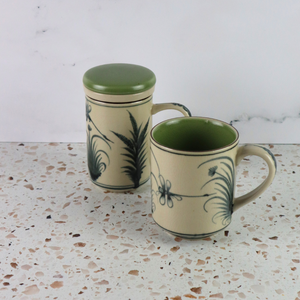 VIETNAMESE BAT TRANG DRAGONFLY COFFEE MUG SET