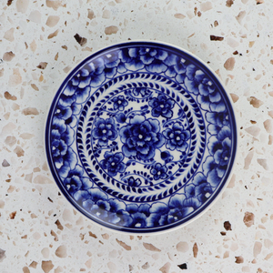VIETNAMESE HAND PAINTED INDIGO FLORAL APPETIZER CERAMIC PLATE