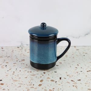 VIETNAMESE BAT TRANG BLUE OMBRE GLAZED TEA INFUSER AND MUG SET