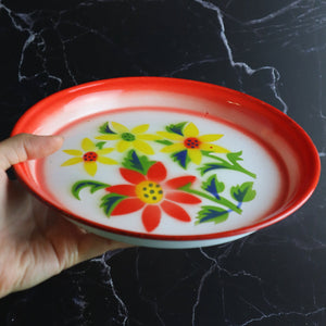 THAI FLOWER ENAMEL ZINC TRAY VINTAGE DESIGN 5 PIECES SET