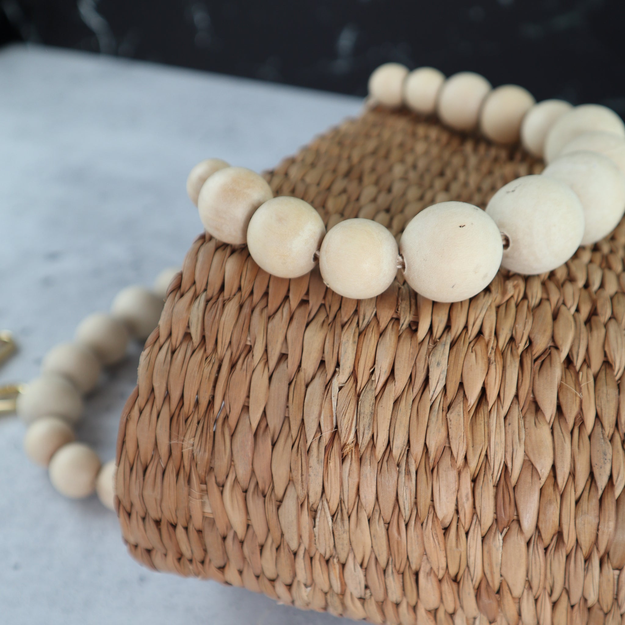 FILIPINO SEAGRASS AND WOODEN BEAD HANDBAG