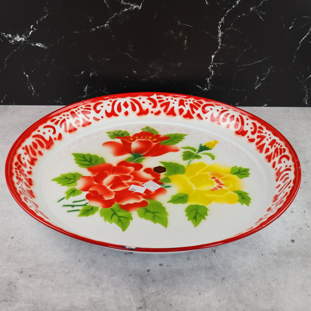 THAI FLOWER ENAMEL ZINC TRAY VINTAGE DESIGN (XX-LARGE) - FEAST & CATERING SIZE