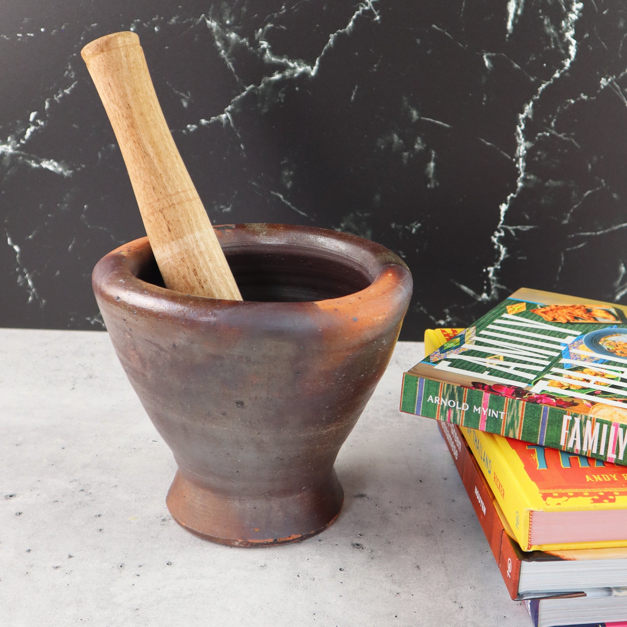 THAI LAO KHMER BURMESE MORTAR AND PESTLE 3 PIECES SET(KROK FOR GREEN PAPAYA SALAD AND TUM)