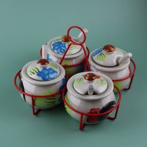 THAI ROOSTER CERAMIC FOUR UNIT CONDIMENT TABLE SET