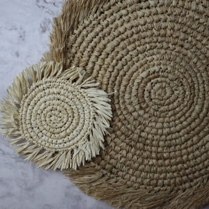 INDONESIAN NATURAL BOHO RAFFIA STRAW PLACEMAT WITH FRINGE