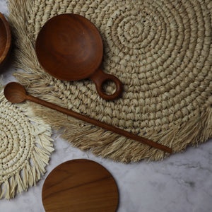 INDONESIAN NATURAL BOHO RAFFIA STRAW PLACEMAT WITH FRINGE