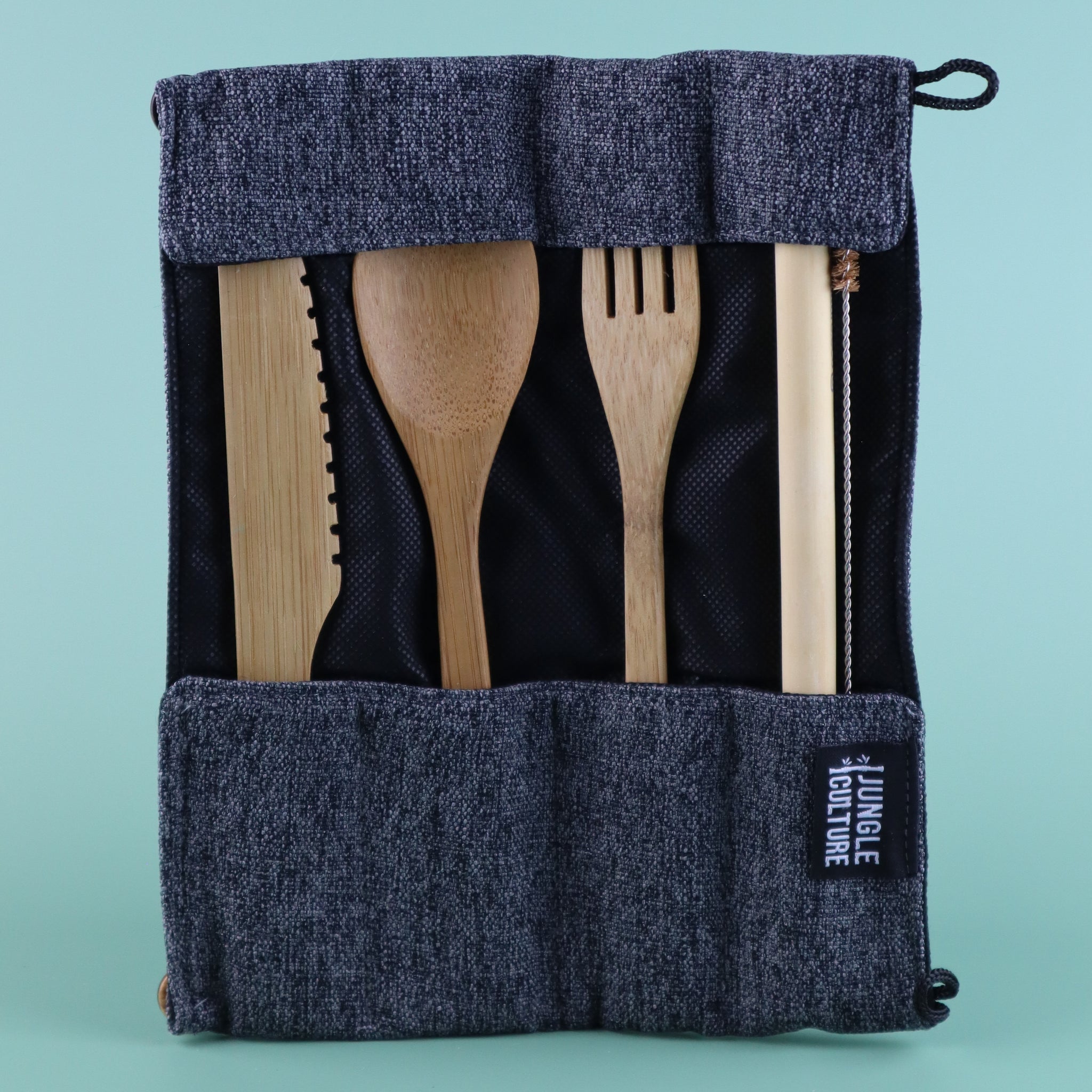 JUNGLE CULTURE BAMBOO REUSABLE CUTLERY SET WITH POUCH (6 PIECES)