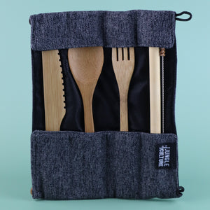 JUNGLE CULTURE BAMBOO REUSABLE CUTLERY SET WITH POUCH (6 PIECES)