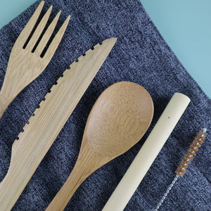 JUNGLE CULTURE BAMBOO REUSABLE CUTLERY SET WITH POUCH (6 PIECES)