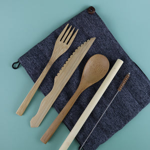 JUNGLE CULTURE BAMBOO REUSABLE CUTLERY SET WITH POUCH (6 PIECES)