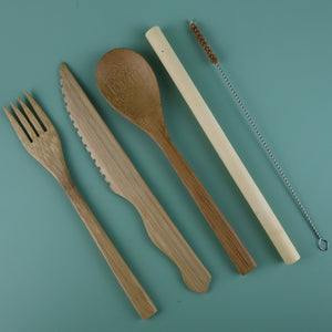 JUNGLE CULTURE BAMBOO REUSABLE CUTLERY SET WITH POUCH (6 PIECES)