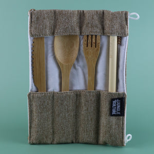 JUNGLE CULTURE BAMBOO REUSABLE CUTLERY SET WITH POUCH (6 PIECES)