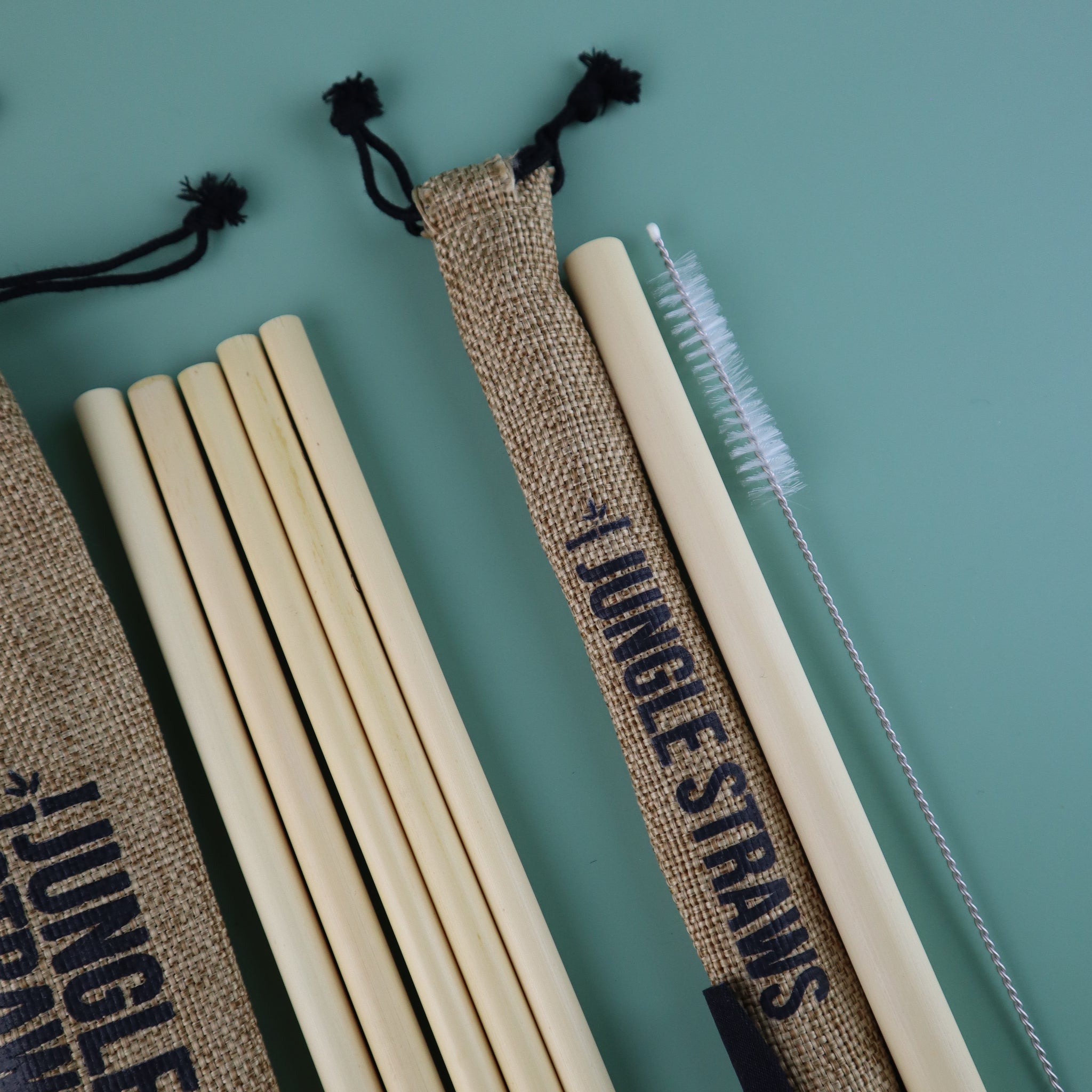 JUNGLE CULTURE BAMBOO REUSABLE STRAWS 10 PIECES SET (INCLUDES BOBA STRAW + CLEANING BRUSH)