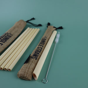 JUNGLE CULTURE BAMBOO REUSABLE STRAWS 10 PIECES SET (INCLUDES BOBA STRAW + CLEANING BRUSH)