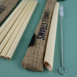 JUNGLE CULTURE BAMBOO REUSABLE STRAWS 10 PIECES SET (INCLUDES BOBA STRAW + CLEANING BRUSH)