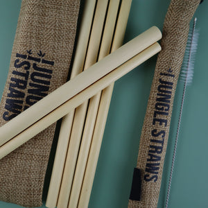 JUNGLE CULTURE BAMBOO REUSABLE STRAWS 10 PIECES SET (INCLUDES BOBA STRAW + CLEANING BRUSH)