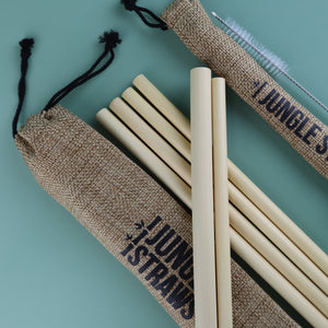 JUNGLE CULTURE BAMBOO REUSABLE STRAWS 10 PIECES SET (INCLUDES BOBA STRAW + CLEANING BRUSH)