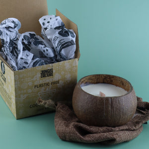 NATURAL COCONUT SOY CANDLE IN COCONUT HUSK AND WOODEN WICK (50-HOUR BURN)