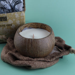 NATURAL COCONUT SOY CANDLE IN COCONUT HUSK AND WOODEN WICK (50-HOUR BURN)