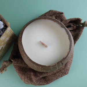 NATURAL COCONUT SOY CANDLE IN COCONUT HUSK AND WOODEN WICK (50-HOUR BURN)