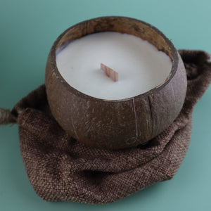 NATURAL COCONUT SOY CANDLE IN COCONUT HUSK AND WOODEN WICK (50-HOUR BURN)