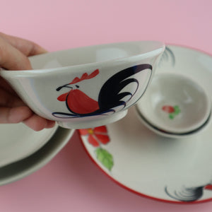 THAI HAND PAINTED ROOSTER CERAMIC 9 PIECES DINING GIFT SET