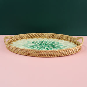 VIETNAMESE GREEN MOSAIC RATTAN OVAL TRAY