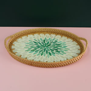 VIETNAMESE GREEN MOSAIC RATTAN OVAL TRAY