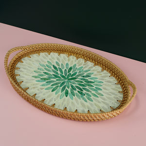 VIETNAMESE GREEN MOSAIC RATTAN OVAL TRAY