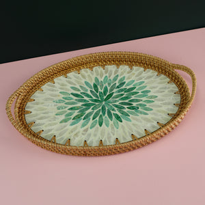 VIETNAMESE GREEN MOSAIC RATTAN OVAL TRAY