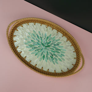 VIETNAMESE GREEN MOSAIC RATTAN OVAL TRAY