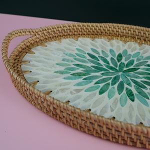 VIETNAMESE GREEN MOSAIC RATTAN OVAL TRAY