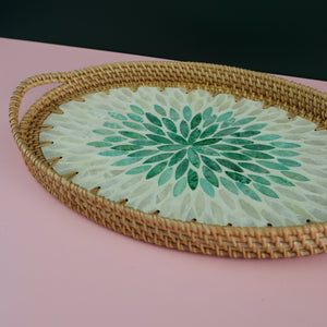 VIETNAMESE GREEN MOSAIC RATTAN OVAL TRAY