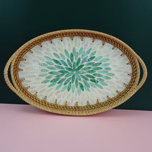 VIETNAMESE GREEN MOSAIC RATTAN OVAL TRAY