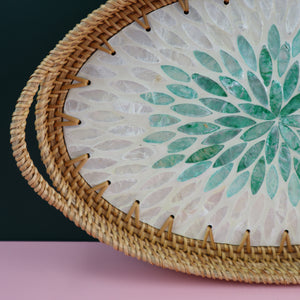 VIETNAMESE GREEN MOSAIC RATTAN OVAL TRAY