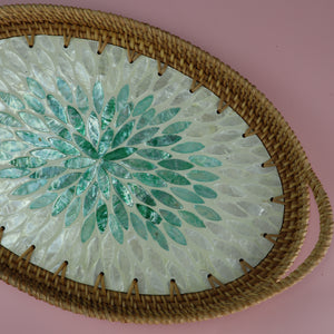 VIETNAMESE GREEN MOSAIC RATTAN OVAL TRAY