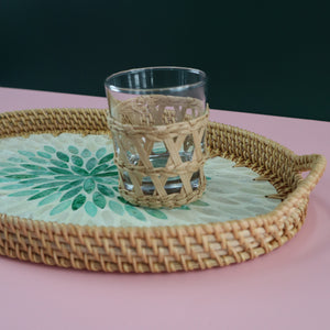 VIETNAMESE GREEN MOSAIC RATTAN OVAL TRAY