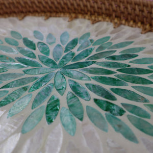 VIETNAMESE GREEN MOSAIC RATTAN OVAL TRAY