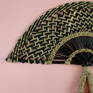 VIETNAMESE SEAGRASS WEAVE BLACK WHITE FAN WALL DECOR