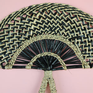 VIETNAMESE SEAGRASS WEAVE BLACK WHITE FAN WALL DECOR