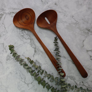 INDONESIAN TEAK WOOD COOKING SPOON SET (2 PIECES)