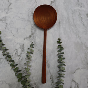 INDONESIAN TEAK WOOD ROUND SHAPED SERVING UTENSIL SET, SALAD SPOON, FORK SPATULA (2 PIECES)