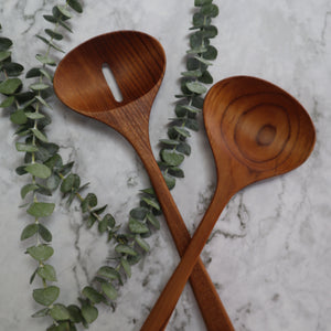 INDONESIAN TEAK WOOD COOKING SPOON SET (2 PIECES)